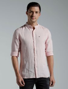Men Slim Fit Mandarin Collar Solid Shirt