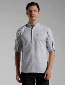 Men Slim Fit Mandarin Collar Solid Shirt