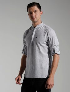 Men Slim Fit Mandarin Collar Solid Shirt