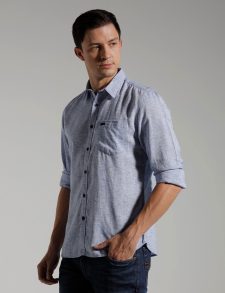 Men Slim Fit Regular Collar Solid Shirt