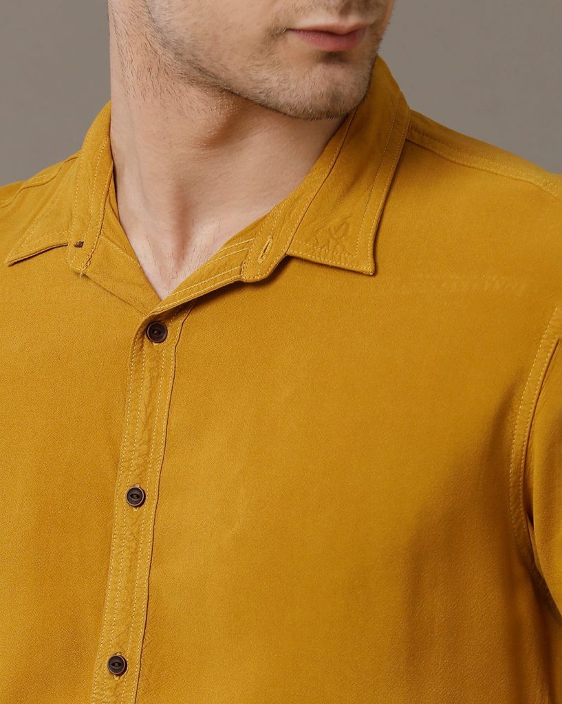 Men Slim Fit Regular Collar Solid Shirt In Mustard.